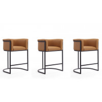 Manhattan Comfort 3-CS008-CL Cosmopolitan 33.8 in. Camel and Black Metal Counter Height Bar Stool (Set of 3)